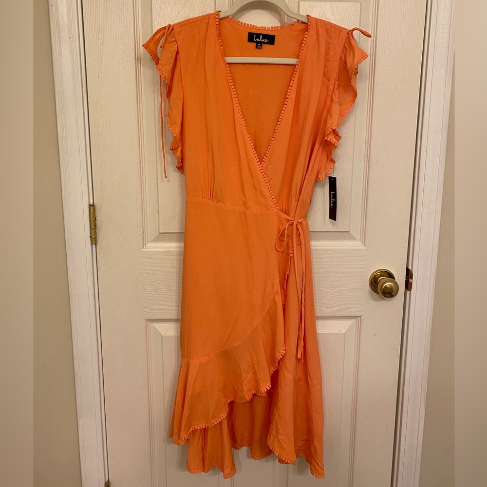 *NWT* Lulus Adeleine Peach Wrap Midi Dress - Picture 5 of 11